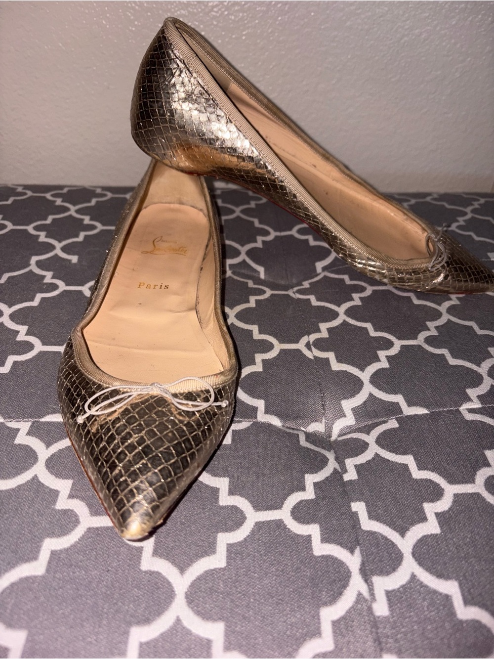 Gold Snakeskin Louboutin Flats 41.5 more like 9 to 9.5 Narrow sizing. - Picture 3 of 12